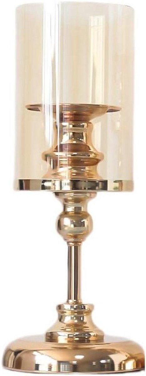 Kaarsenstandaards Set - Elegant Glas - Sfeervol Diner - Drie Verschillende Maten - Tot 39cm Hoog - Goudkleurig