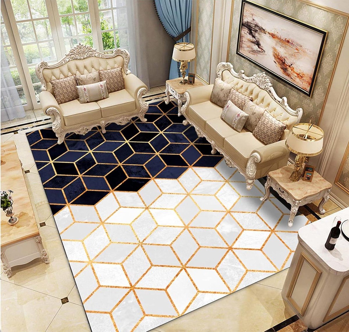 Tapijt Geometrisch - Vloerkleed Modern - Woonkamer Decoratie - Antislip Bodem - 60 x 90 cm
