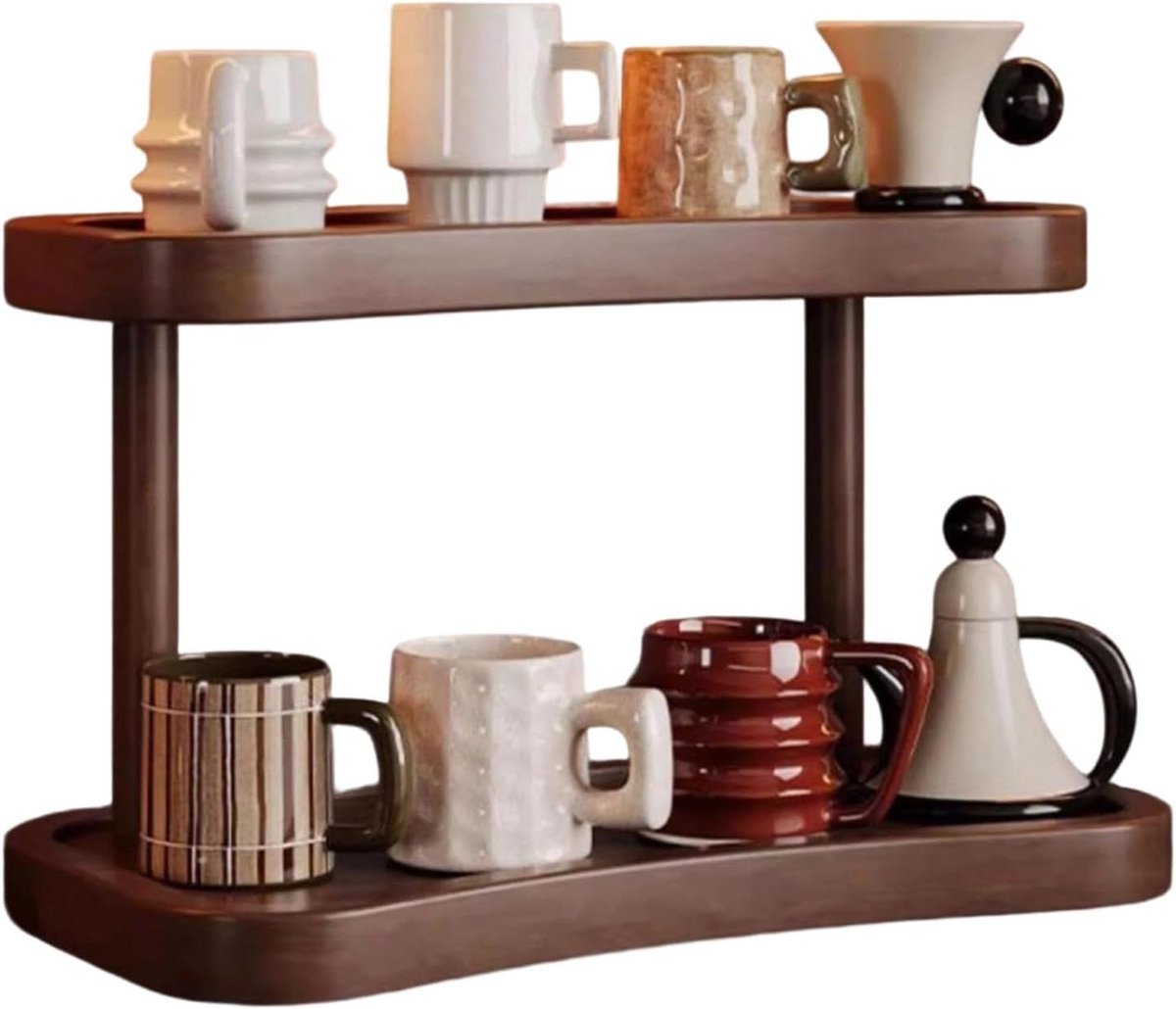 Koffiekopjeshouder - Beker organizer - Keuken opbergen - 2-laags ontwerp - 35 cm - Houtkleur