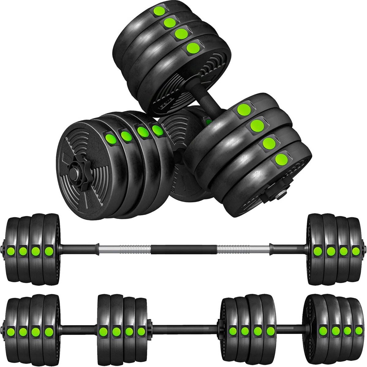 Halter Set - Gewicht Set - Kracht Training - 2-in-1 Ontwerp - 30 kg - Zwart Groen