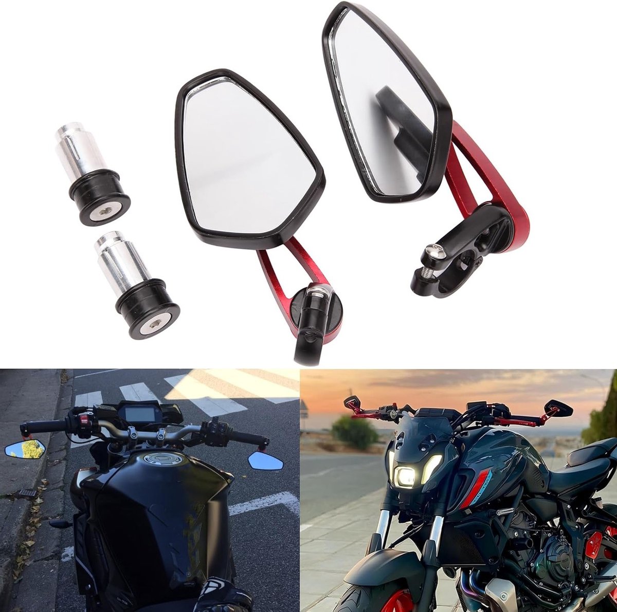 22mm Zijkanten Spiegels voor Motorfiets en Scooter, Rode Handvatspiegels voor Cruiser en Chopper Fietsen