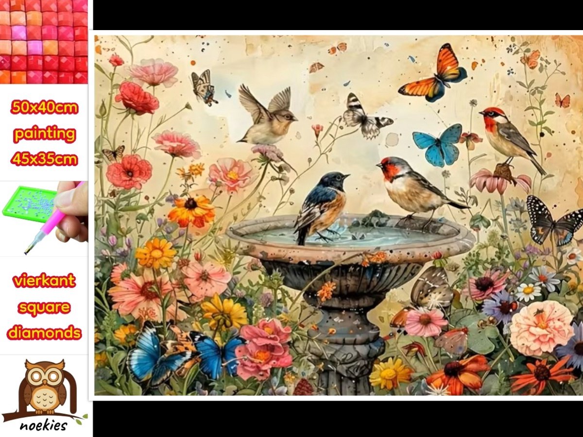 50x40cm Diamond Painting vogels vlinders (vierkant) nr 44
