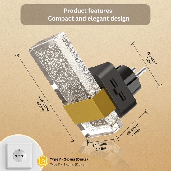 HEZIVO® Stopcontact Lampje - Stekkerlamp met Schemersensor - Stekker Lamp - Instelbare Helderheid - Goud van hezivo — afbeelding 4