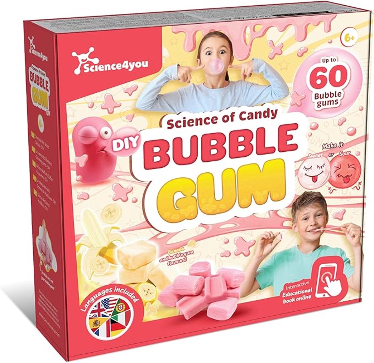 Science4you Bubble Gum Sweets Lab - Snoep Maak Kit om je eigen 60 Bubble Gums voor kinderen te maken, Snoep Wetenschap, Educatieve Zoete Geschenkdoos voor Jongens & Meisjes