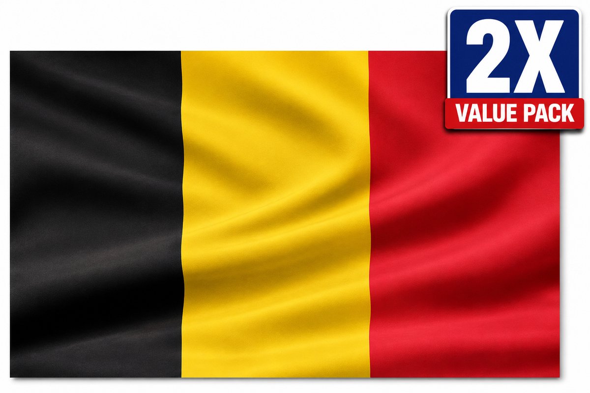 MONTKIARA Belgische Vlag 90 x 150 cm - Set van 2 Stuks - Polyester Vlag België met Drie Kleuren Zwart Geel Rood - Voor WK EK Nationale Feestdag en Sport Evenementen - Weerbestendig