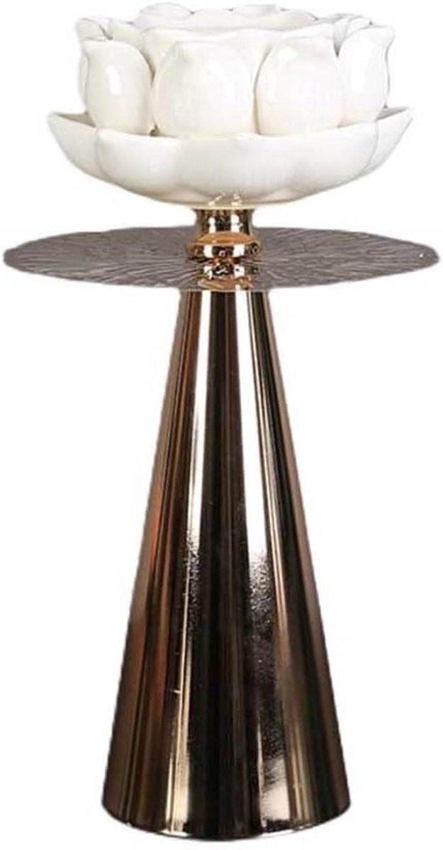 Kandelaar Decoratie - Metalen Kandelaar - Sfeer Creëren - Lotus Ontwerp - 15 x 20 cm - Zwart