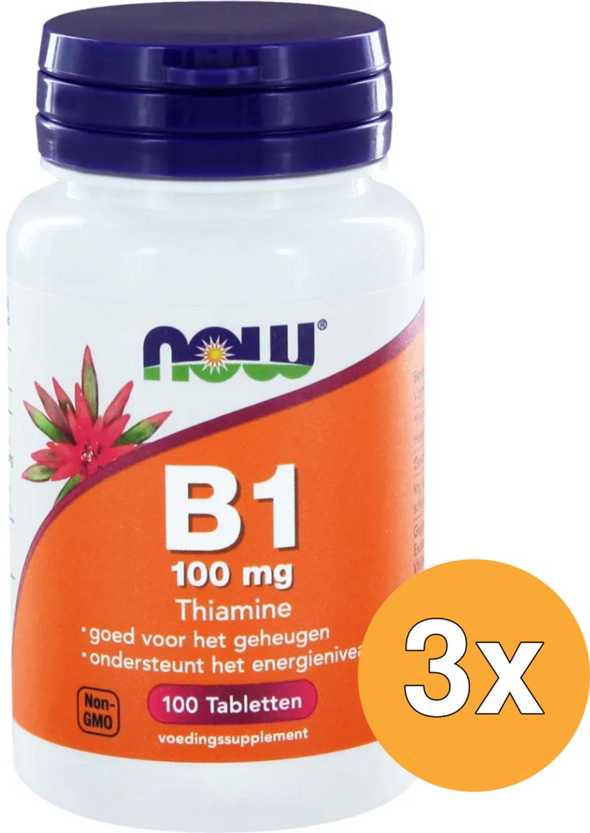 3x Now Vitamine B1 100 mg (100 tabletten)