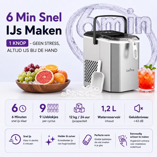 Celestul IJsblokjesmachine - Draagbare Elektrische IJsmachine - Ice Maker - Zelfreinigend - Snelle Productie van IJsklontjes - Compact voor Thuis, Camping en Kantoor — afbeelding 4