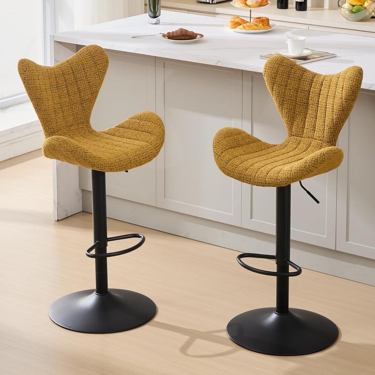 Barkrukken Set - Hoge stoelen - Ontbijt aanrecht - In hoogte verstelbaar - Set van 2 - Geel