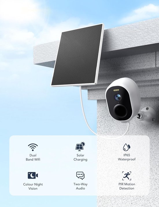 GNCC 2K 4MP LTE Outdoor Security Camera Battery + Solar Panel WiFi6 Camera Surveillance Outdoor WiFi Outdoor Indoor Battery Wireless with 2-Way Audio Night Vision PIR Motion Detector IP65 — afbeelding 2