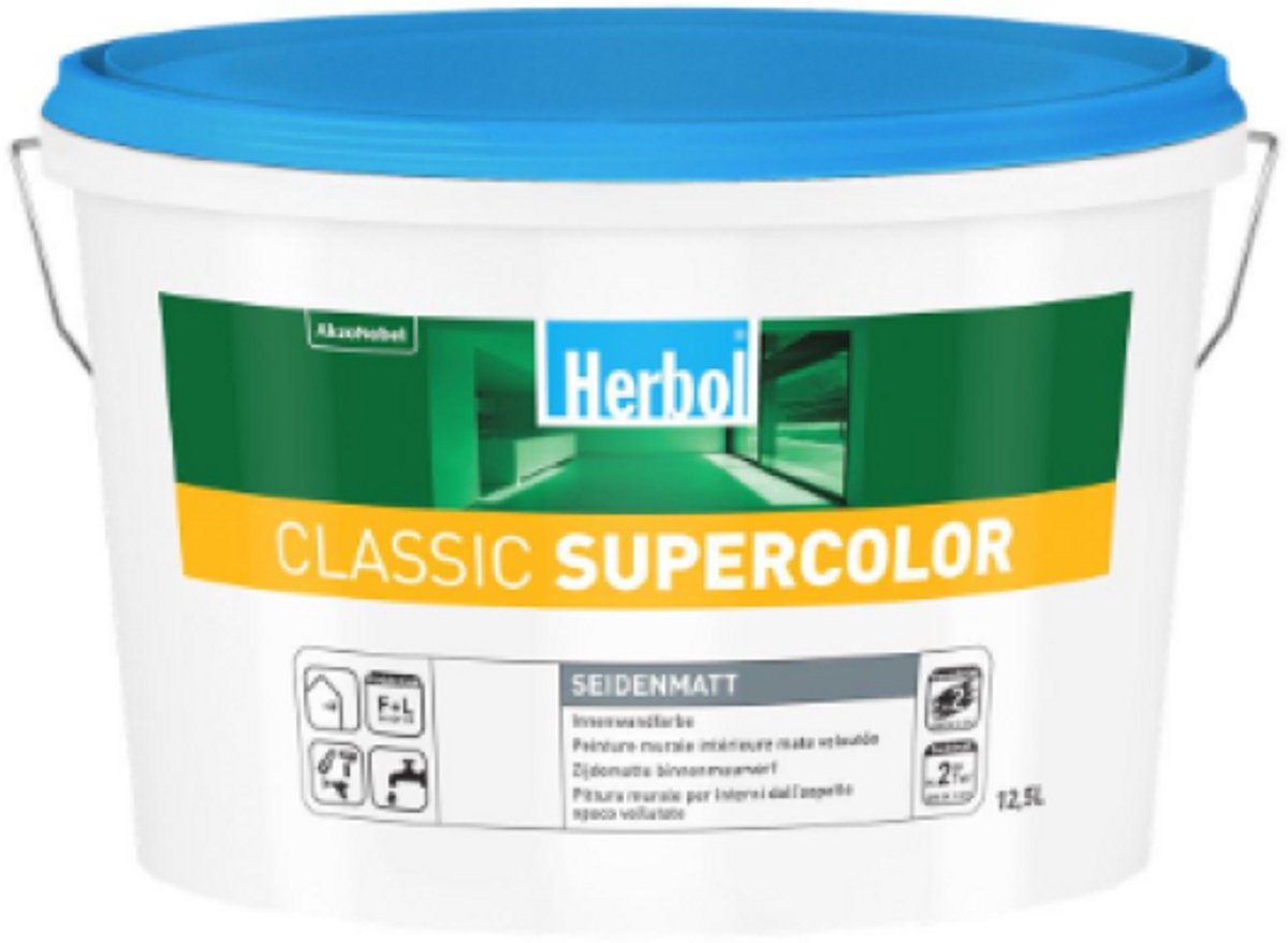 Herbol Classic Supercolor Soft - Hoogdekkende seidenmatte binnen muurverf op waterbasis - 12.5 L - RAL 9010 Pure White ( gebrokenwit)