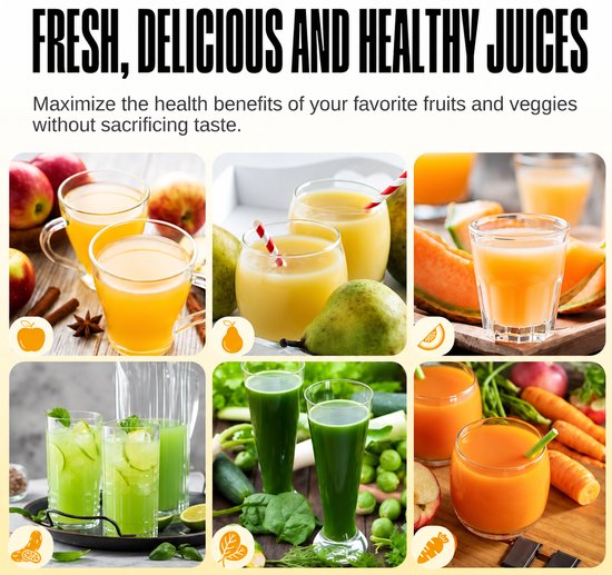 Sapcentrifuge - Koudpers Slowjuicer - Elektrische Vruchtenpers voor Groente en Fruit - Compact Keukenapparaat - BPA Vrij Polycarbonaat - Geel - 35,9 x 15 x 15,2 cm - Geschikt voor Dagelijks Gebruik - Met Dubbel Filter en Anti Drupsysteem — afbeelding 2