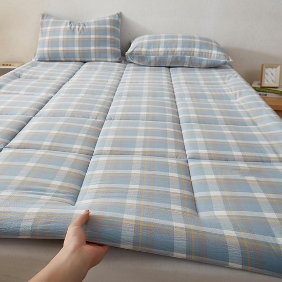 Japanse Vloermatras - Opvouwbare Futon - Gastvrij Ontvangen - Lichtgewicht en Draagbaar - 180 x 200 cm - Geruit — afbeelding 2