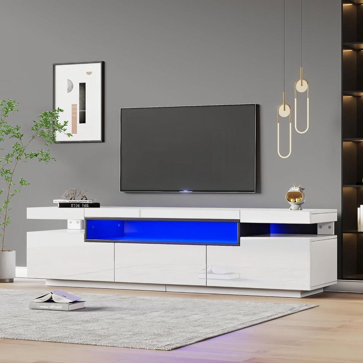 Tv-kast - Media meubel - Woonkamer Inrichten - 16 Kleuren Led - 160 cm Breed - Wit