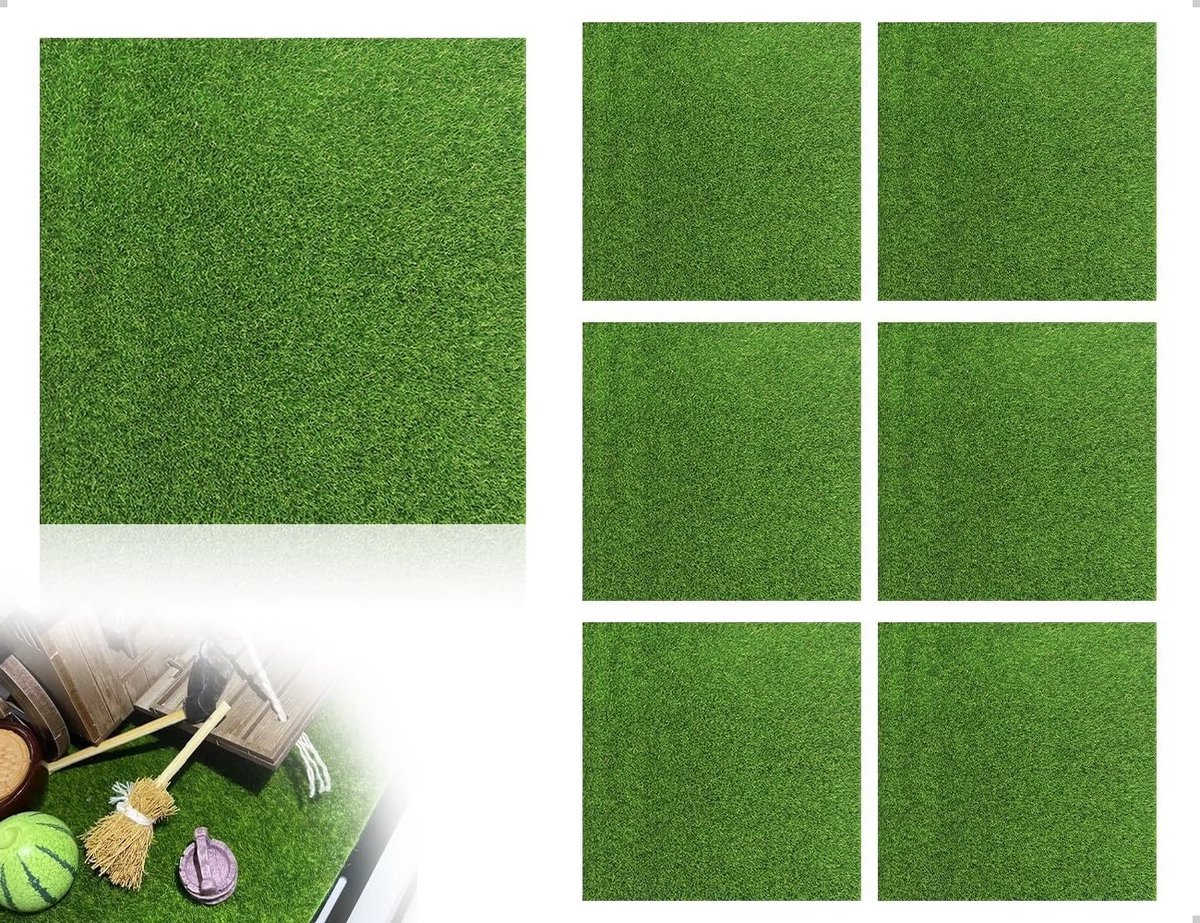 6 Stuks Kunstgras Tapijt voor Ambachten en Decoratie - Miniatuur Gazon voor Tuin, Poppenhuis en Ornamenten (15 x 15 cm)