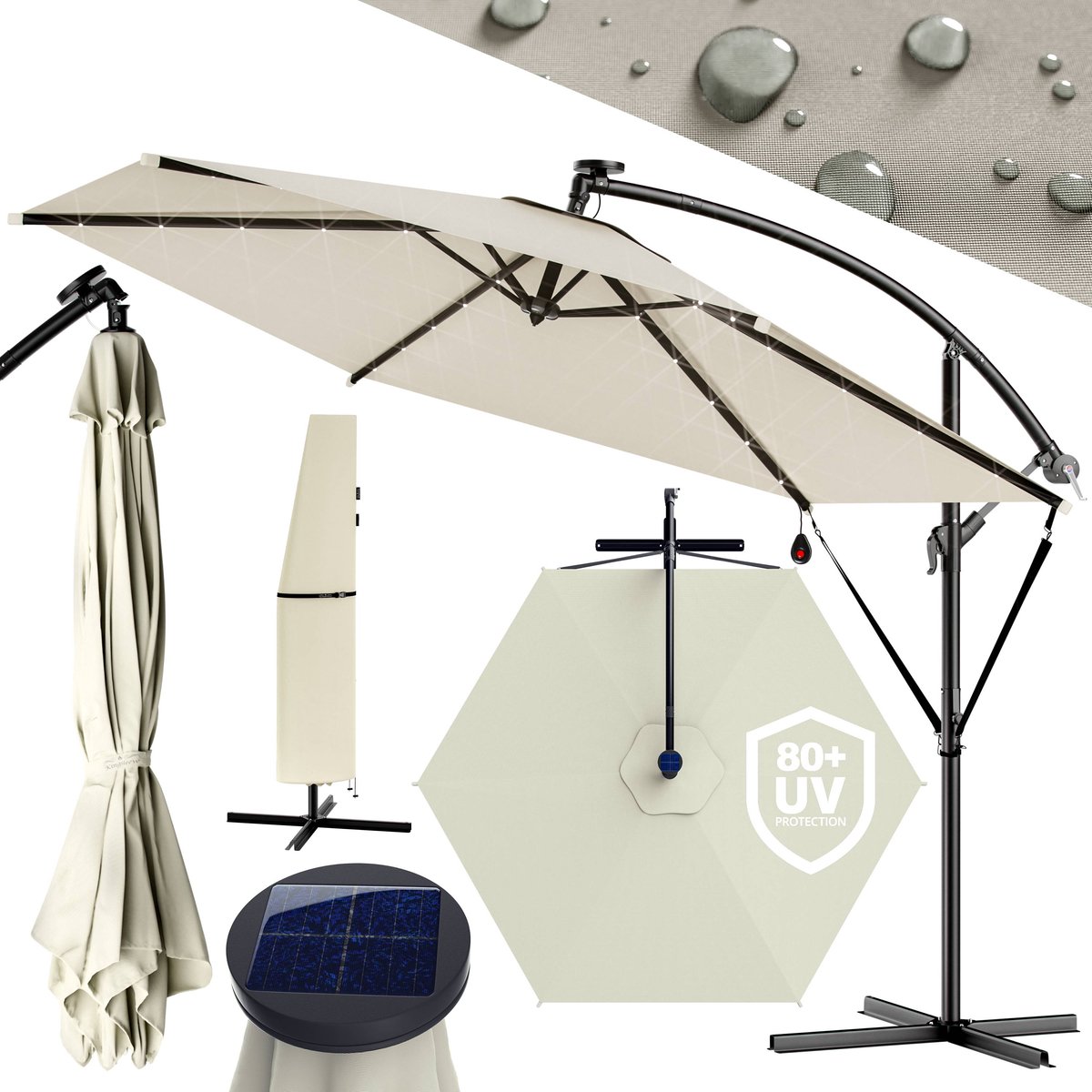 Kingsleeve Zweefparasol - Parasolvoet LED-verlichting 300cm - Beige