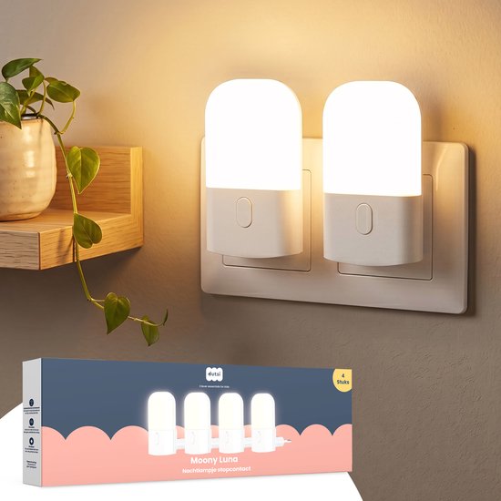 Dutsi - Nachtlampje Stopcontact - Dag & Nacht Sensor - 3x Dimbaar - 4 Stuks - Voor Baby, Kind en Volwassenen