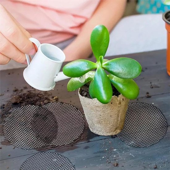 Bloempotrooster - 100 stuks - Drainage rooster planten - Plantennet voor buiten pot - Plantenmat voor bonsai, bloempot of plantenschotel - 4,5 cm en 10 cm, elk 50 stuks - Zwart — afbeelding 4