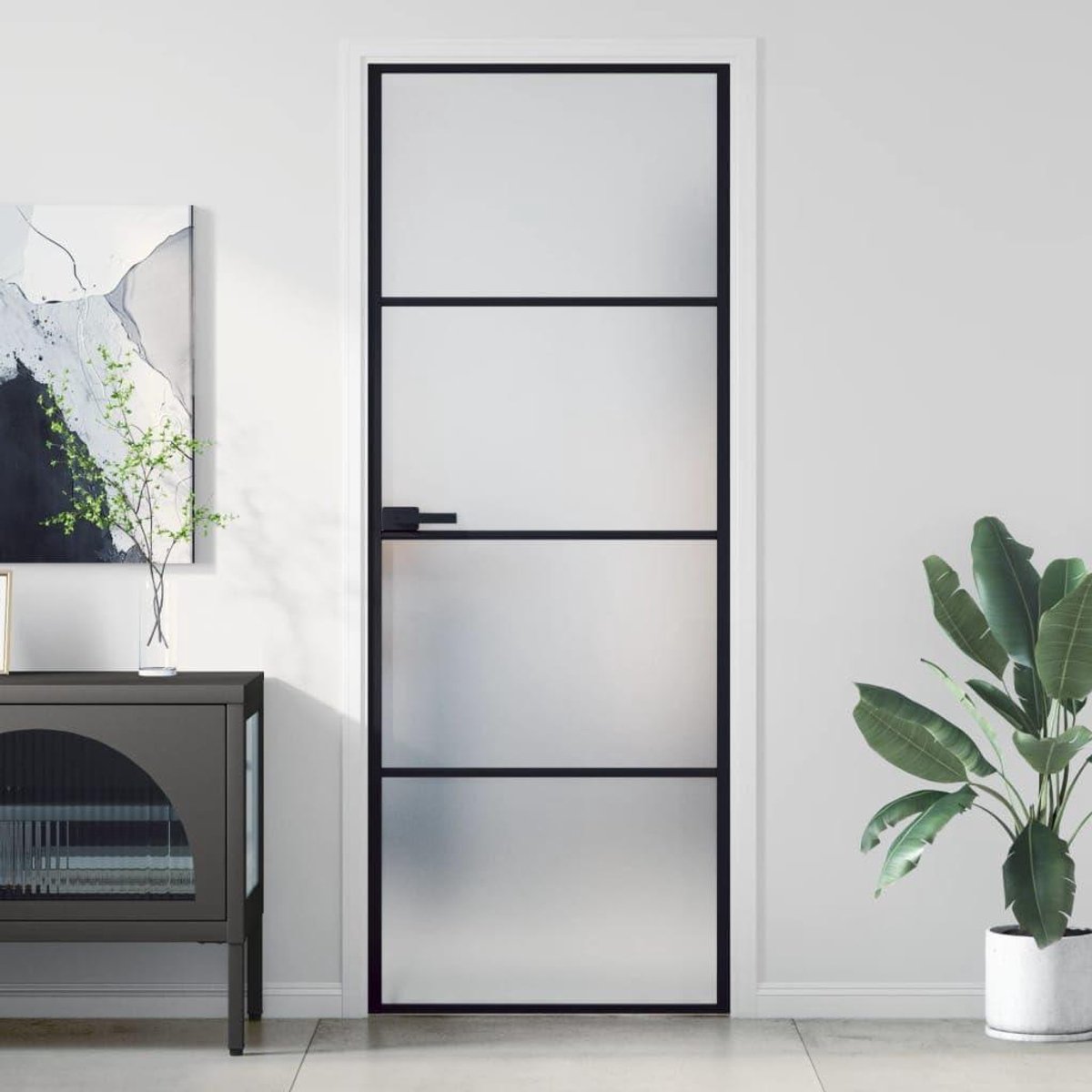 Glazen Binnendeur - Kamerdeur Design - Ruimte Verdelen - Mat Glas Privacy - 76x2015 cm - Zwart Mat