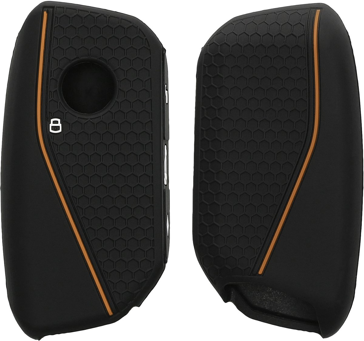 kwmobile autosleutel hoesje geschikt voor BMW 4-knops X7 X1 U11 iX ix1 7-serie G07 I7 autosleutel hoes - Siliconen autosleutel behuizing - Auto sleutel case met honingraat - Sleuteletui in zwart / oranje