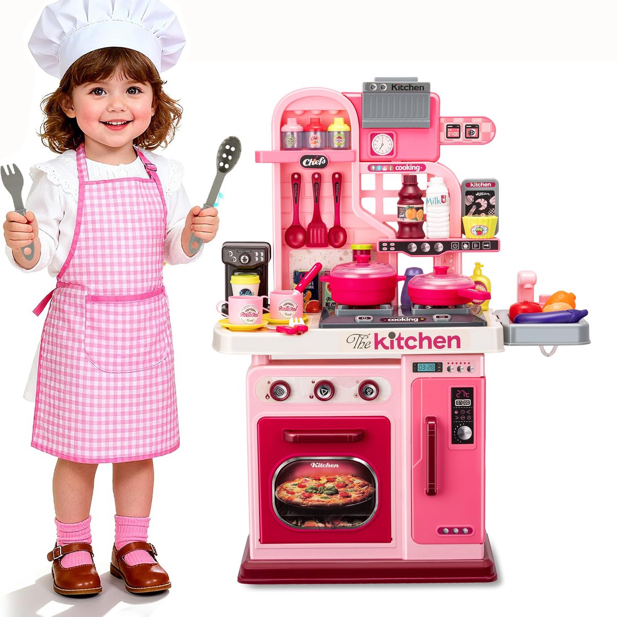 Keukenspeelset voor kinderen – 53-delig – Met fornuis, speelgoedsink, oven en realistische licht- & geluidseffecten – Speelgoed voor rollenspellen – Keukenspeelgoed voor peuters