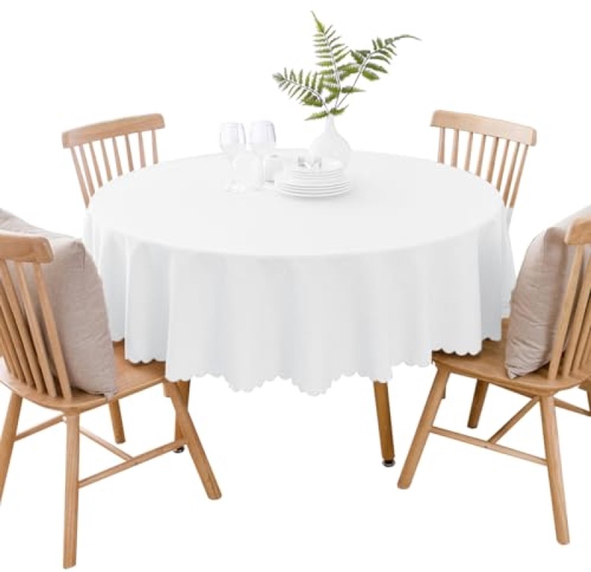 PromoHome Rond tafelkleed katoen-linnen 120 cm - Wit - Vuilafstotend & waterdicht - voor eettafel, salontafel, balkon en tuin
