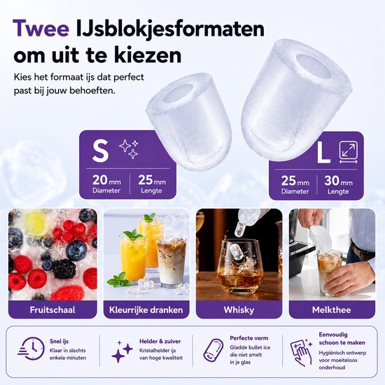 Celestul IJsblokjesmachine - Draagbare Elektrische IJsmachine - Ice Maker - Zelfreinigend - Snelle Productie van IJsklontjes - Compact voor Thuis, Camping en Kantoor — afbeelding 3