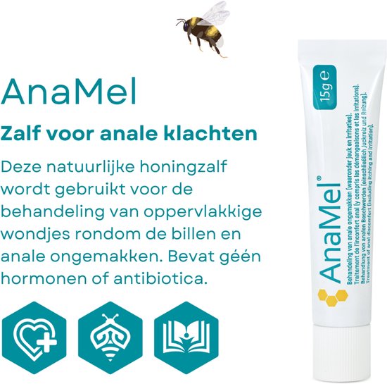 AnaMel Honingzalf - Bij anale ongemakken zoals aambeien-fissuren-anale jeuk-smetplekken-luieruitslag-anaal eczeemzalf- Bij jeuk en irritatie tussen de billen - Billenzalf