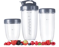 3Stuk - Vervangende Blenderbekers Geschikt Voor Nutribullet Blender, Blenderaccessoire -32oz/24oz/16oz Bekers Met Flip Top To Go-Deksel En Hersluitbare Vershouddeksel En Rubberen Pakking, Compatibel Met Geschikt Voor Nutri Bullet 600w/900w Blenders