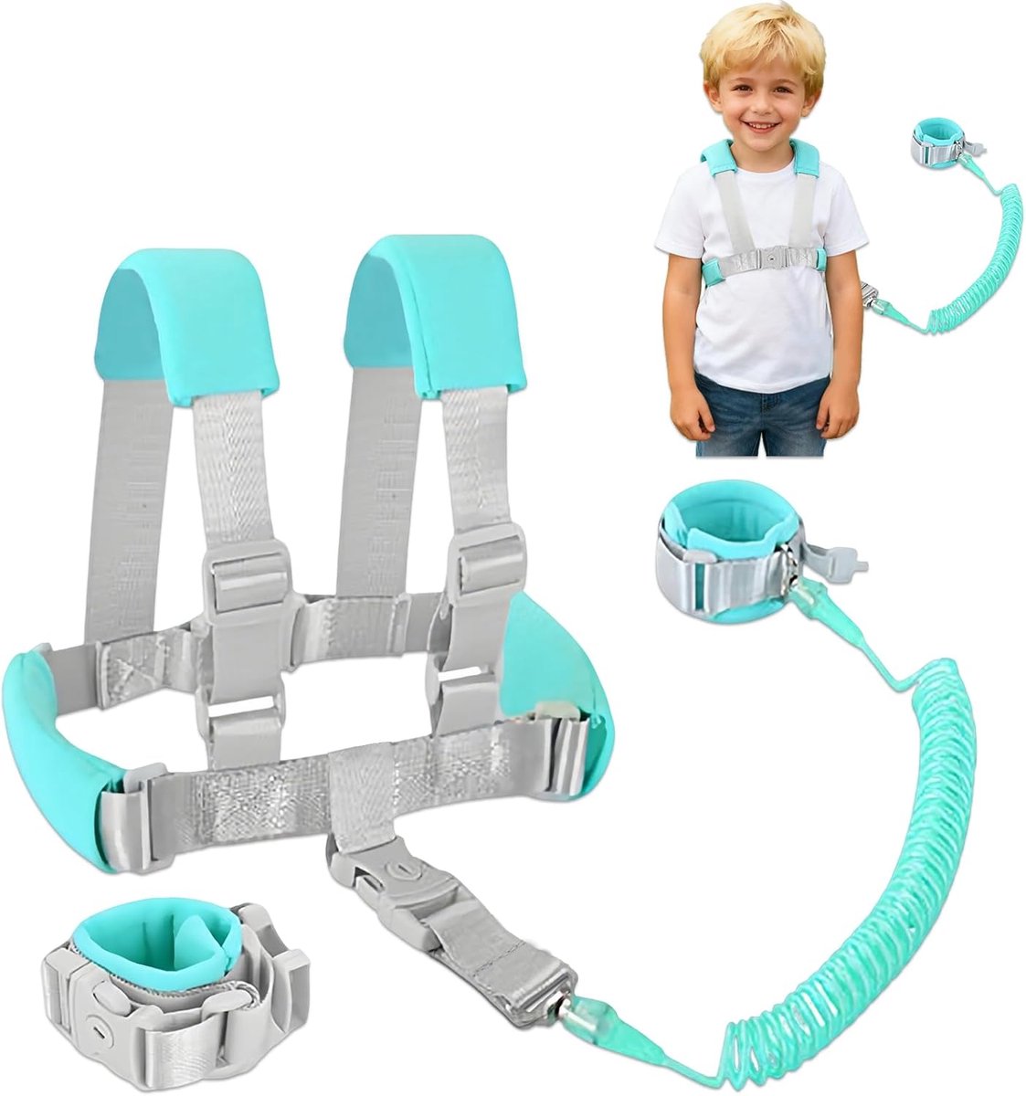 2-in-1 Anti verlies kinderriem - Kinder Veiligheidstuigje met Polsband - 360° Draaibare Manchet - Verstelbaar & Comfortabel - Riem voor kinderen - Voor Buitenreizen En Winkelen - 2.5 m - Groen