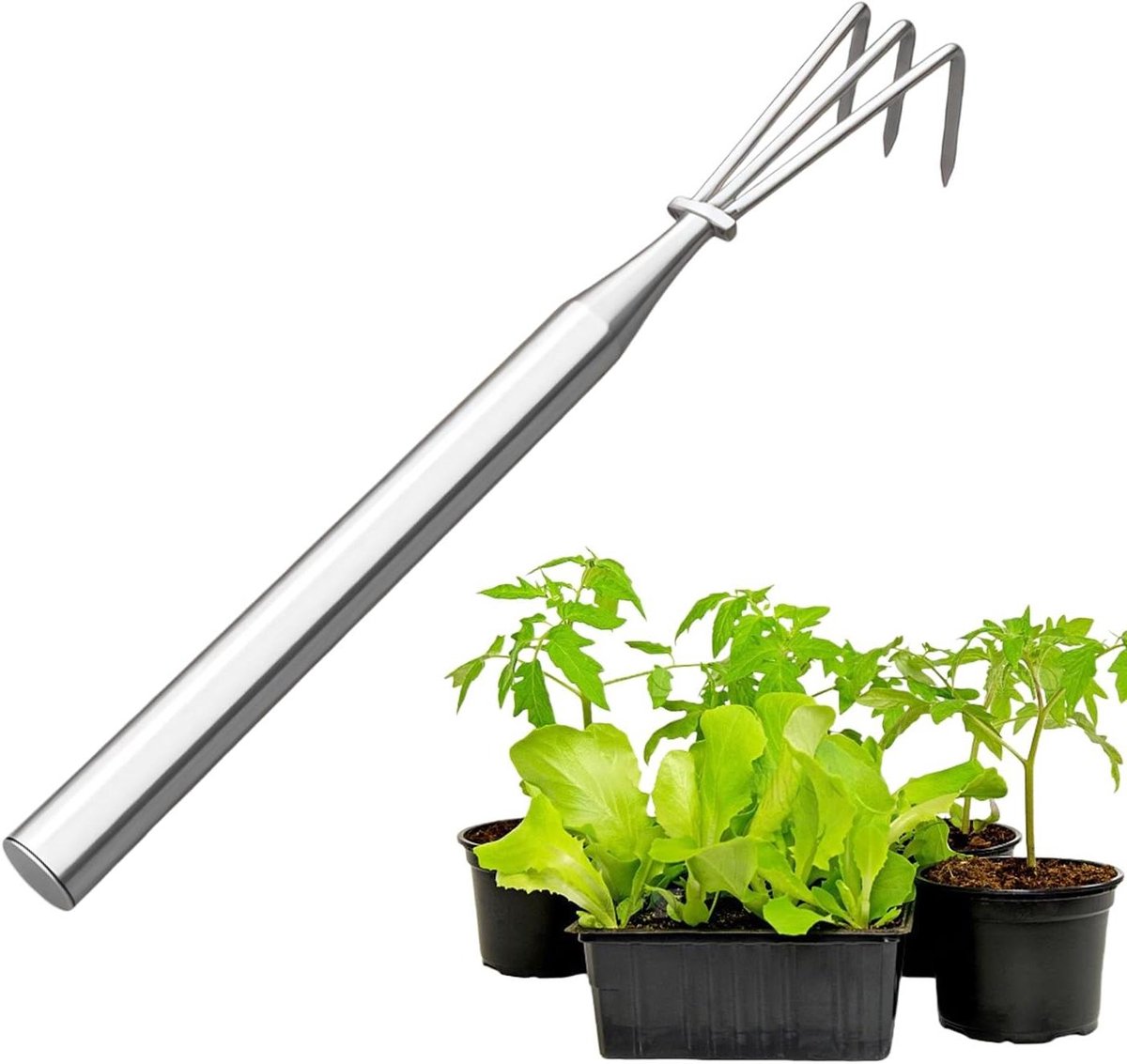 Robuuste hark - Grote tuin hark - Onkruid verwijderen - Roestvrij staal - 3 klauwen - Metaal