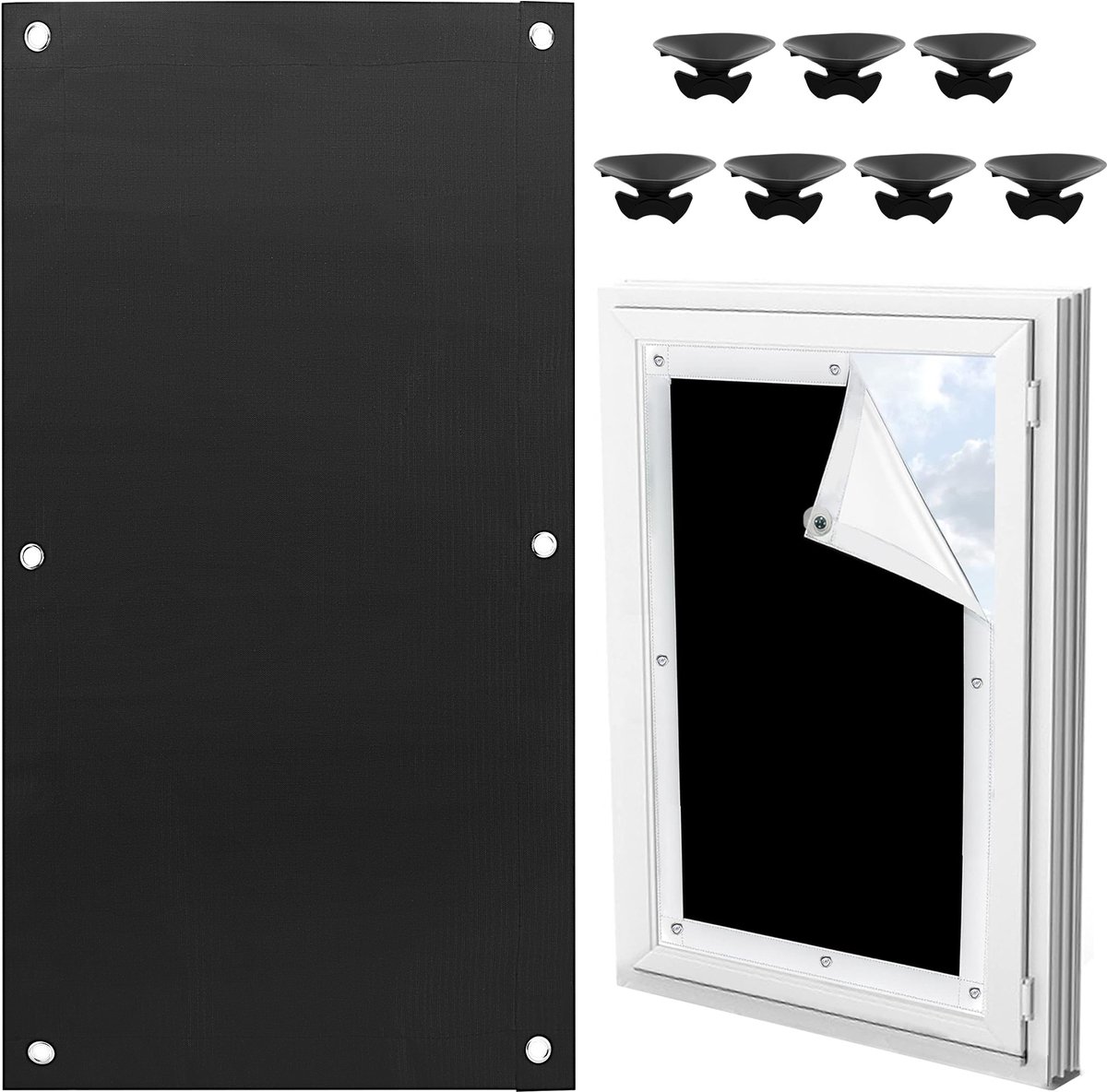 Lemlit Dakraamgordijnen 48x93 cm – Verduisterend Dakraamgordijn met Zilverkleurige Warmtewerende Coating – Zonwering met 7 Zuignappen – Zonder Boren