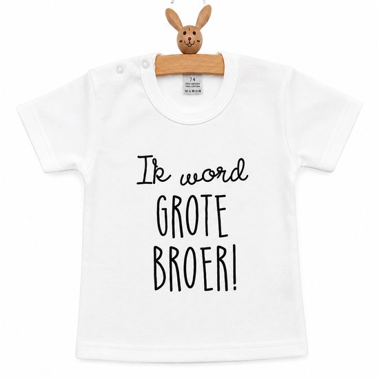 Shirt Ik word grote broer | korte mouw| wit | maat 98 zwangerschap aankondiging bekendmaking baby big brother