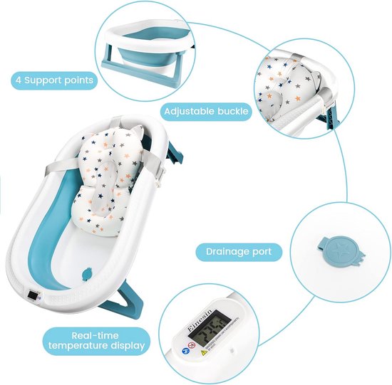 Large Baby Bathtub with Bath Stand, Ergonomic Baby Bathtub, Collapsible Bath with Non-slip, Foldable Bathtub for Newborns — afbeelding 4
