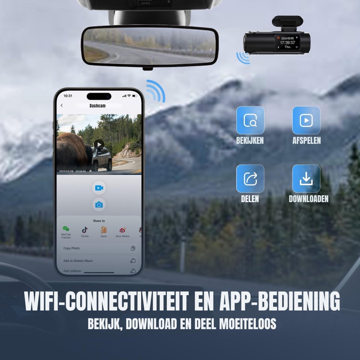 TIM® Dashcam voor Auto Voor en Achter - Dashcam - Zwart - 8cm x 4cm x 5cm – foto 7