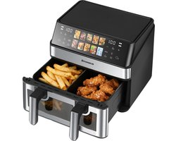 Sinaopus XXL Airfryer 8.5L – Met Dubbele Mand – 10 Kookprogramma’s – Onafhankelijke Snelle Opwarming – Geschikt voor Gezinnen – Kijkvenster – Eenvoudig te Reinigen – Capaciteit voor 4 tot 5 Personen