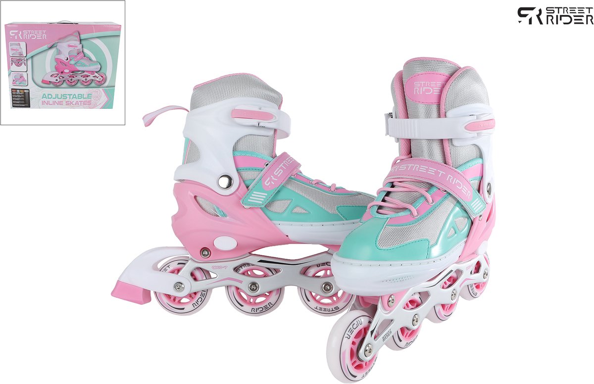 Street Rider Inline Skeelers Roze/Groen Verstelbaar, Maat 29-32