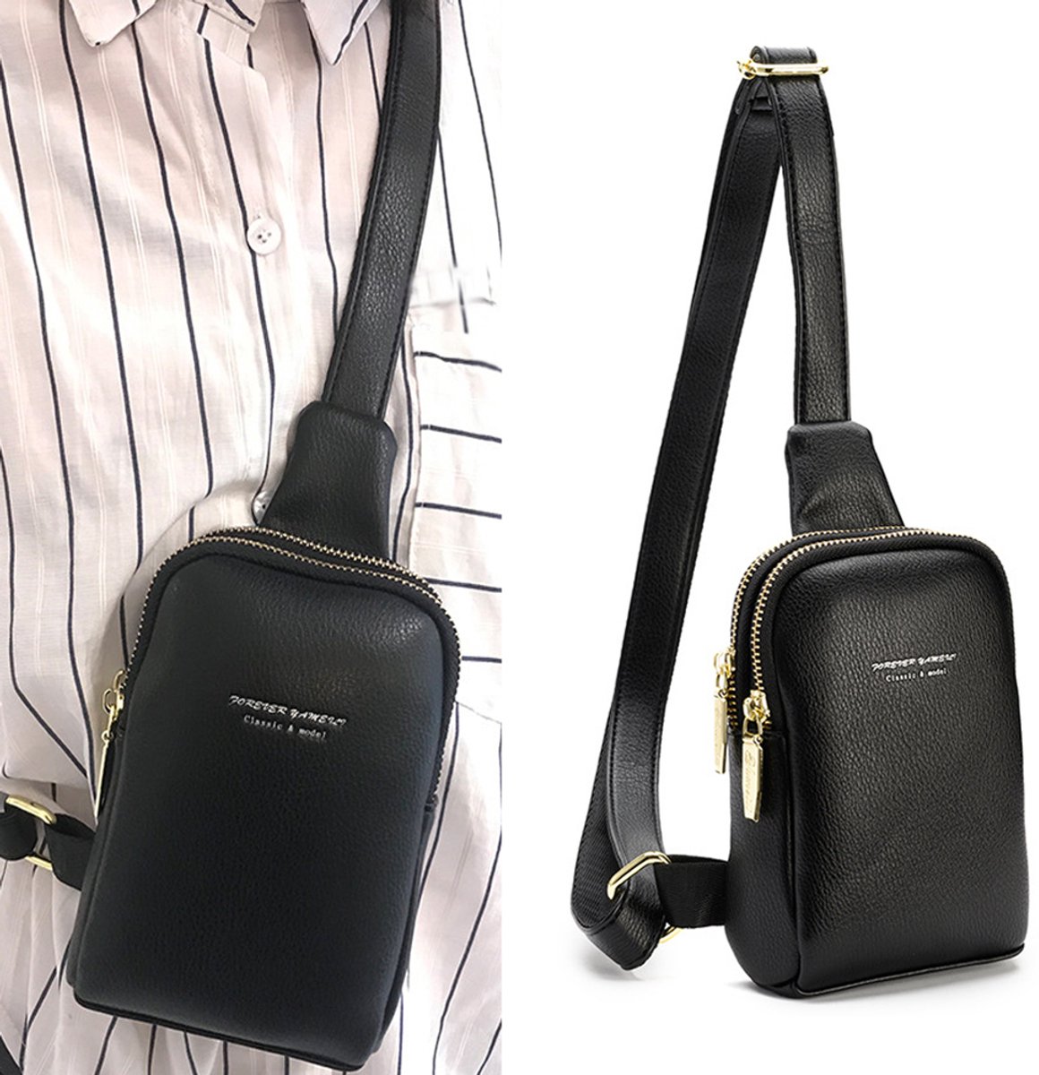 Casual kleine crossbodytas voor dames, lichte schoudertas voor dagelijks gebruik, voor essentiële benodigdheden en licht reizen, Zwart