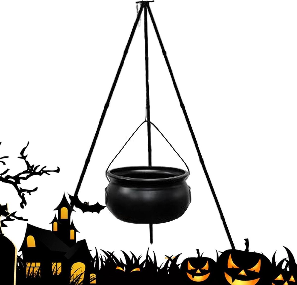 Heksenketel Decoratie - Zwarte Ketel - Halloween Versiering - Met Metalen Statief - 78 cm