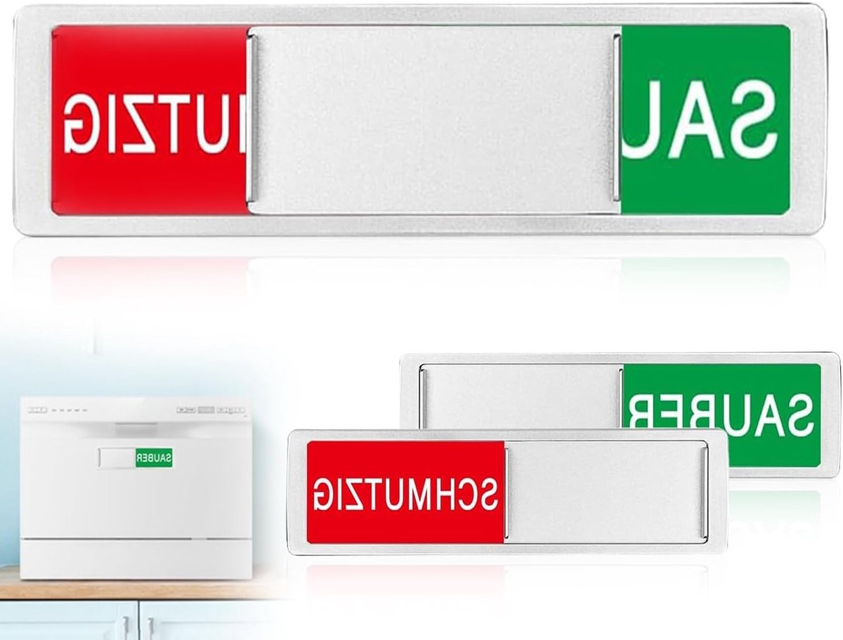 Vaatwasser Indicator - Schoon Vuil Bord - Keuken Organisatie - Sterke Magneet - 18 x 5 cm - Wit Zwart
