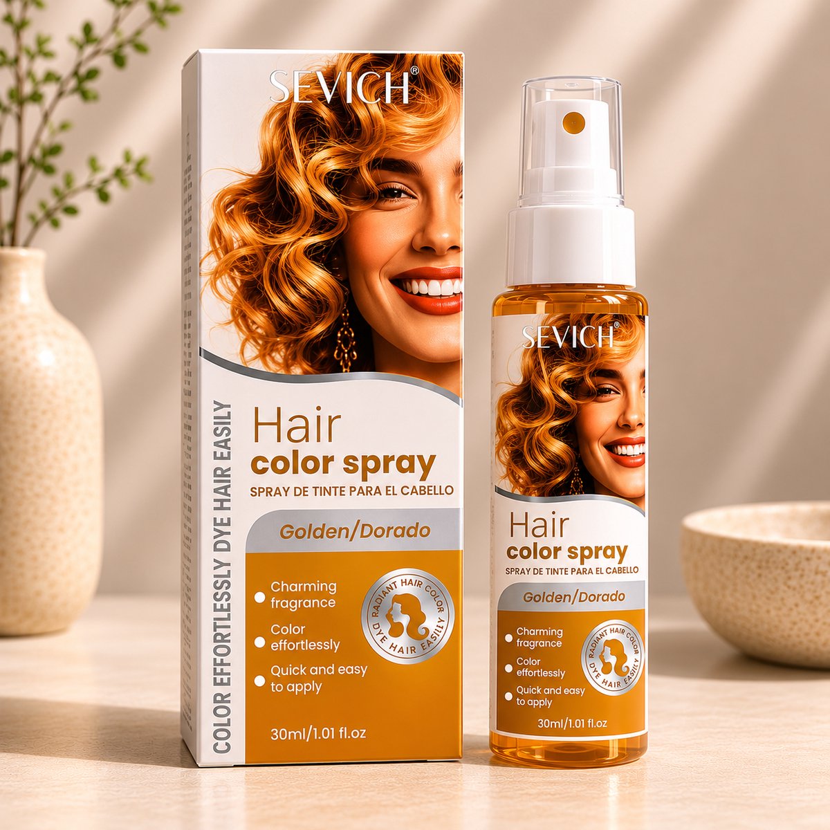 GOUDEN Haar Kleur Spray - Haarspray - HaircolorSpray – Direct natuurlijke haarkleur - Wasbaar-Feest verf – Tijdelijke Haarkleur - Carnaval - Haarspray - Waterbasis – Kleur: goud