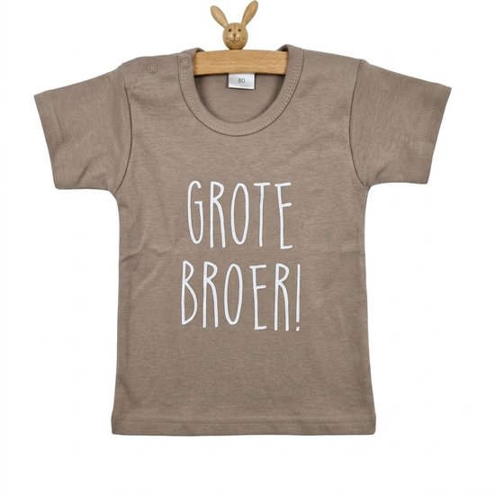 Shirt Aankondiging zwangerschap grote broer | korte mouw | beige zand | maat 92 bekendmaking Baby ik word grote broer big bro brother