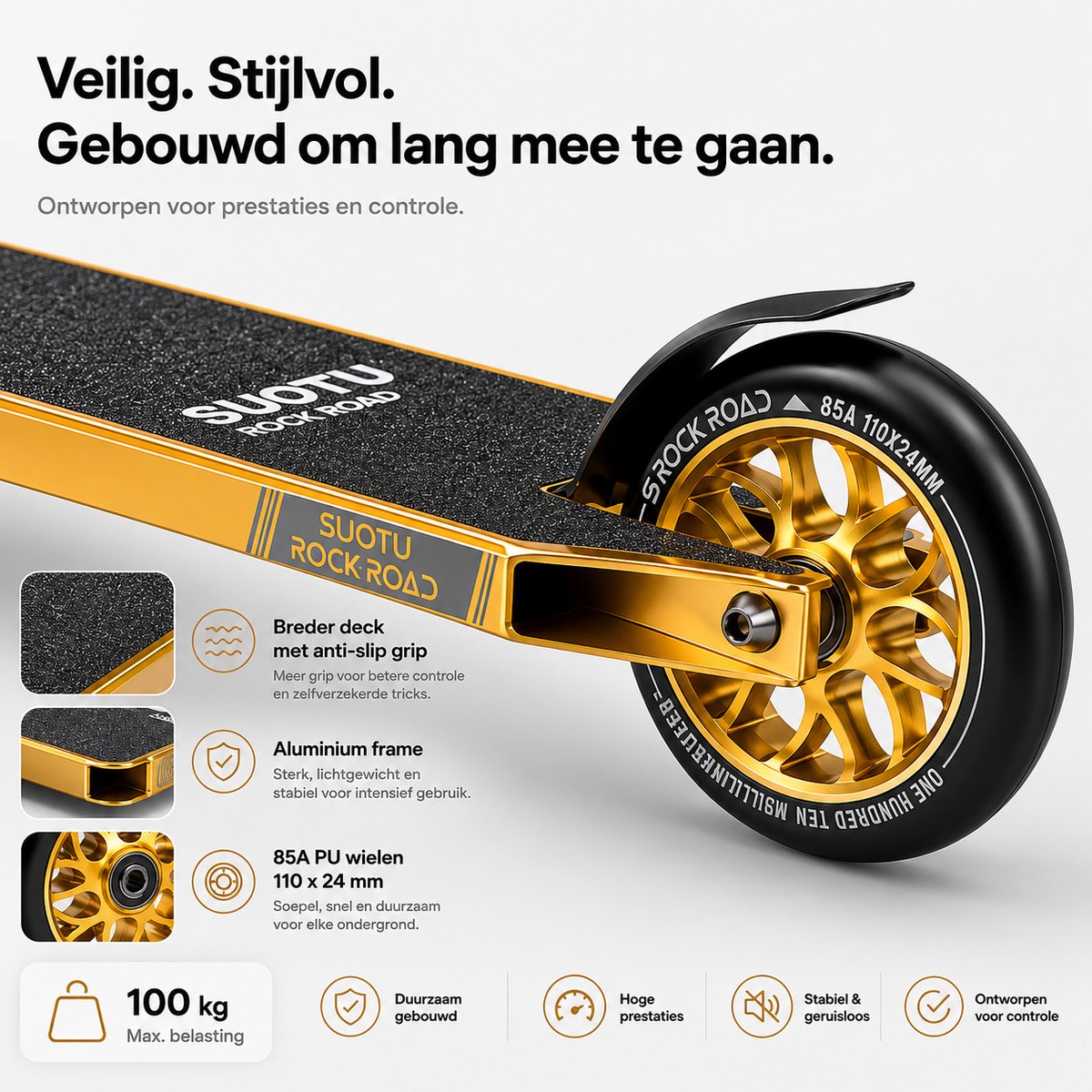 Suotu Stuntstep - Step - Kinderstep - Speelgoed Jongens/Meisjes - ABEC-7 - Aluminium - Goud — afbeelding 5