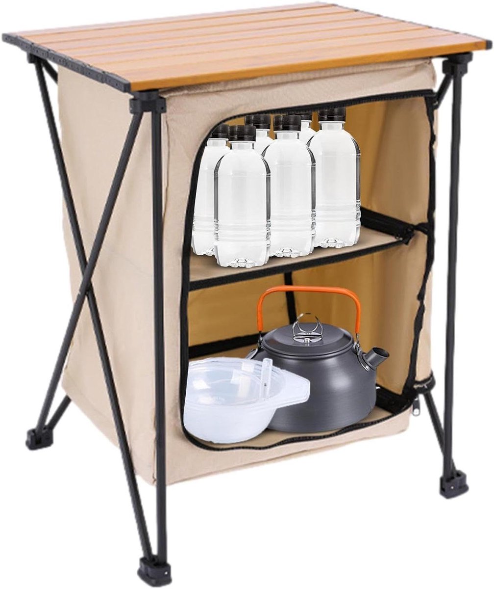 Outdoor keukentafel - Opbergkast camping - Spullen organiseren - Opvouwbaar ontwerp - 40x40x58 cm - Grijs