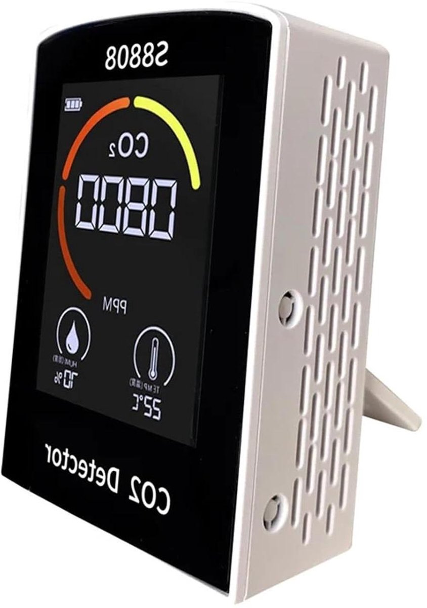 CO2 Luchtkwaliteit Monitor - Luchtkwaliteit Sensor - Luchtkwaliteit Meten - Realtime Meting - 400-5000 ppm - Zwart