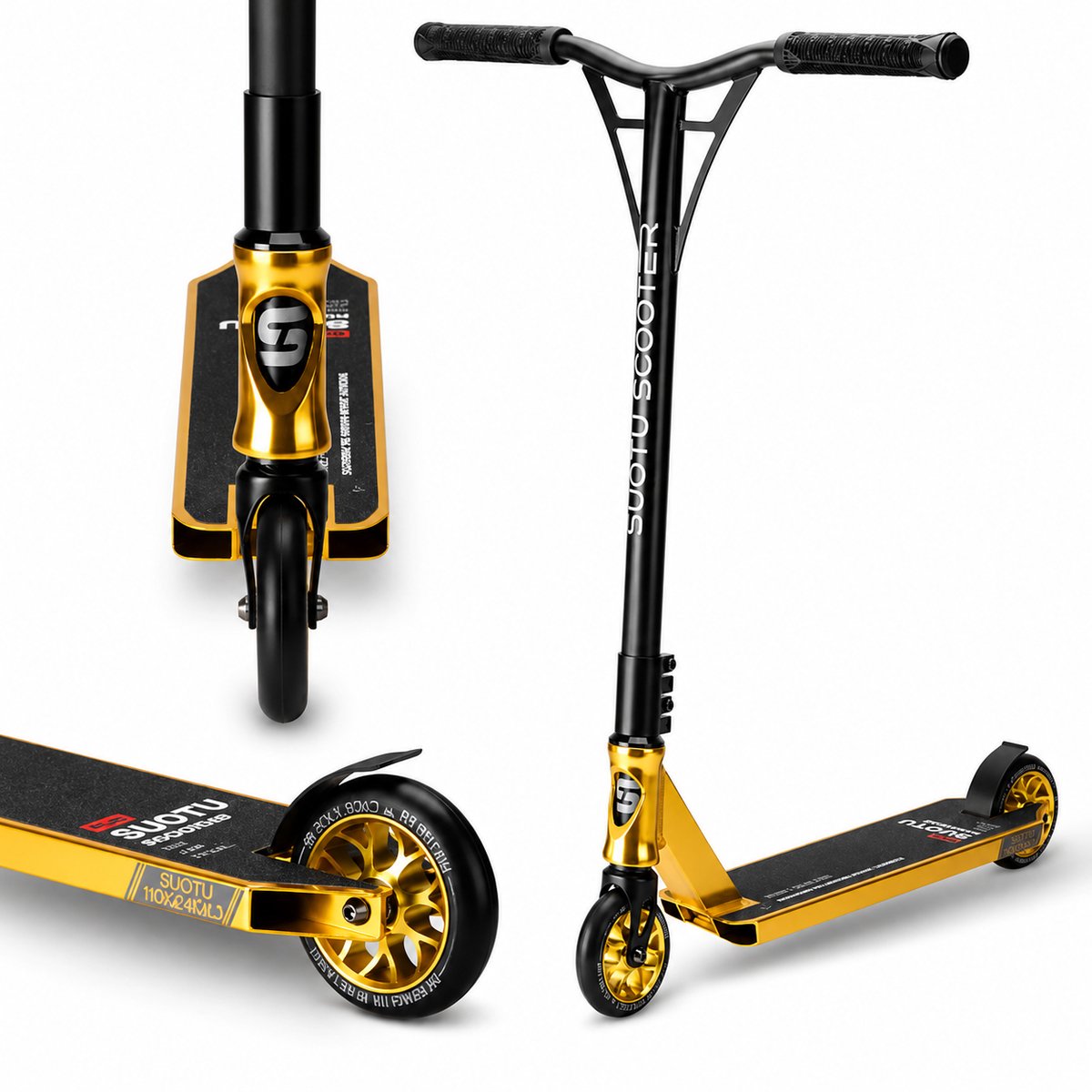 Bol.com Suotu Stuntstep - Step - Kinderstep - Speelgoed Jongens/Meisjes - ABEC-7 - Aluminium - Goud aanbieding