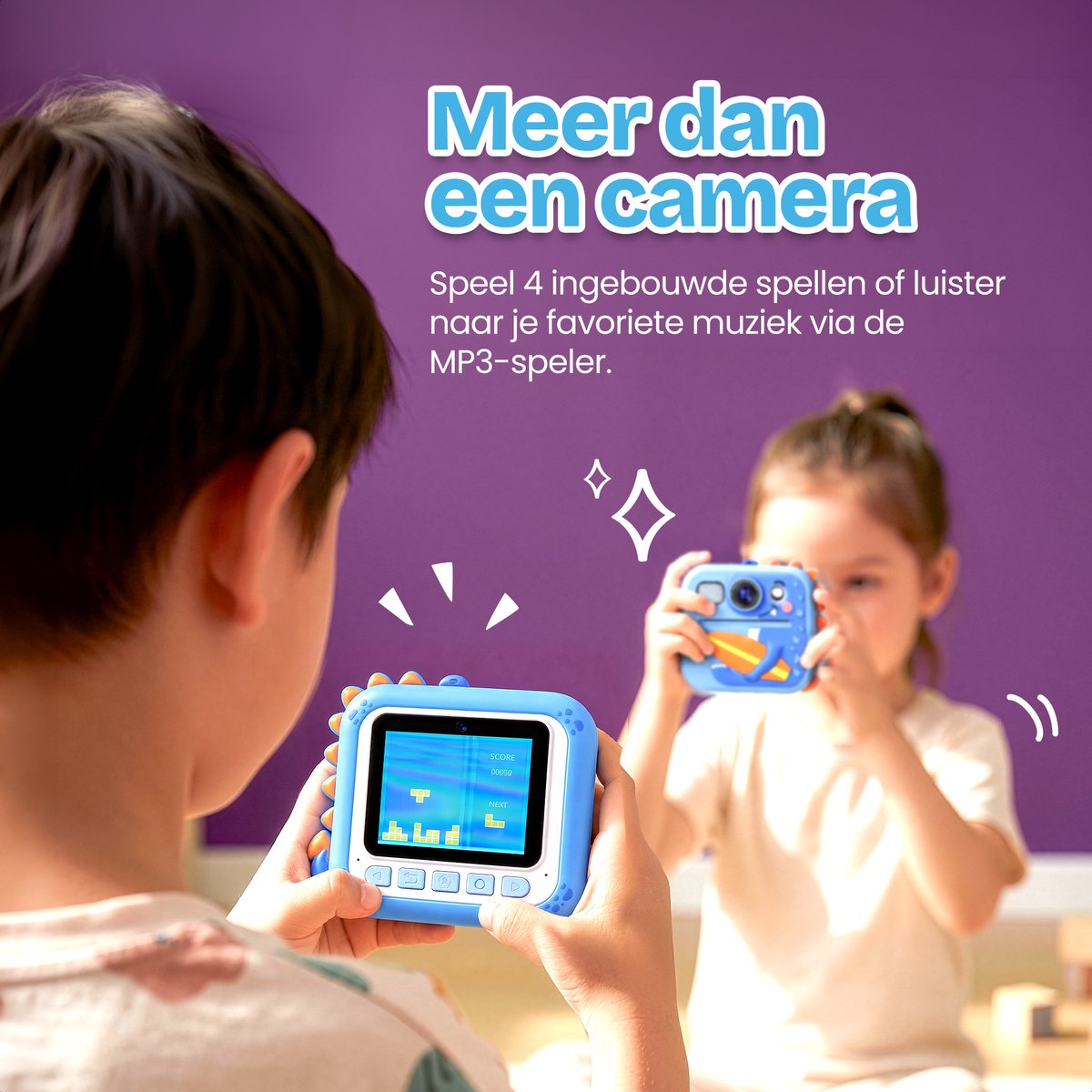 TinyPlay Kindercamera met foto printer - Siliconen Hoes - 48MP - Digitale Camera Kinderen - 32GB SD kaart - Full HD Foto en Video - Spelletjes - Fotoprinter - Kinder camera - Digitale kindercamera - Blauw – foto 4
