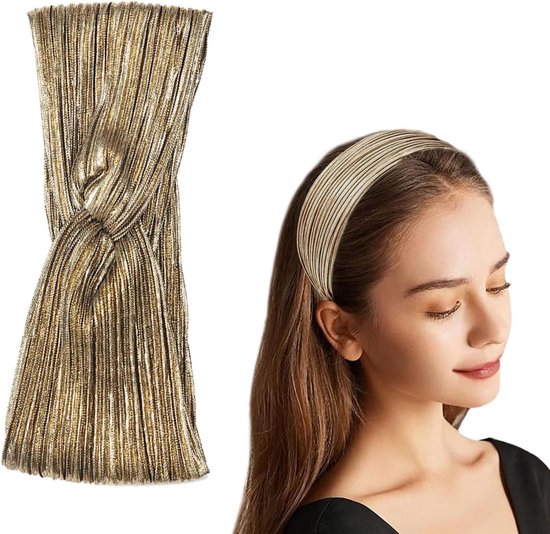 Modieuze Brede Elastische Haarbanden voor Dames, Antislip Knot Haarband voor Sport, Hardlopen en Yoga in Koper Goud