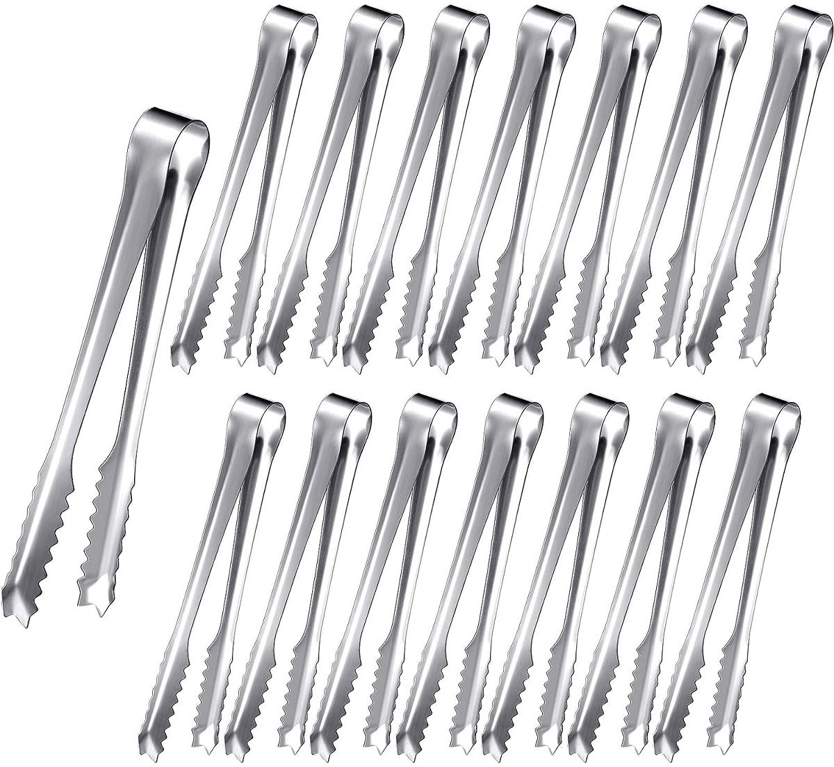 TOVBMUP IJstangen - Suikertangen - Keukentangen - Mini tangen - Hapjestangen -Kleine metalen tangen - Serveertangen - Geschikt voor Bruiloften, Feesten, Bars, Buffetten, BBQ's, Picknicks - Zilver - 15 Stuks - 15cm