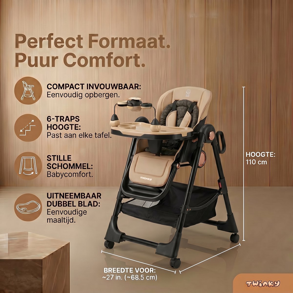 Twinky® Kinderstoel EXPLORE – 4-in-1 Kinderstoeltje Set met Schommel en Ligfunctie – Inklapbare Eetstoel & Baby Wagentje en Babystoel Voor Aan Tafel – Kinderzetel, Peuterstoeltje en Meegroeistoel in 1 — afbeelding 9